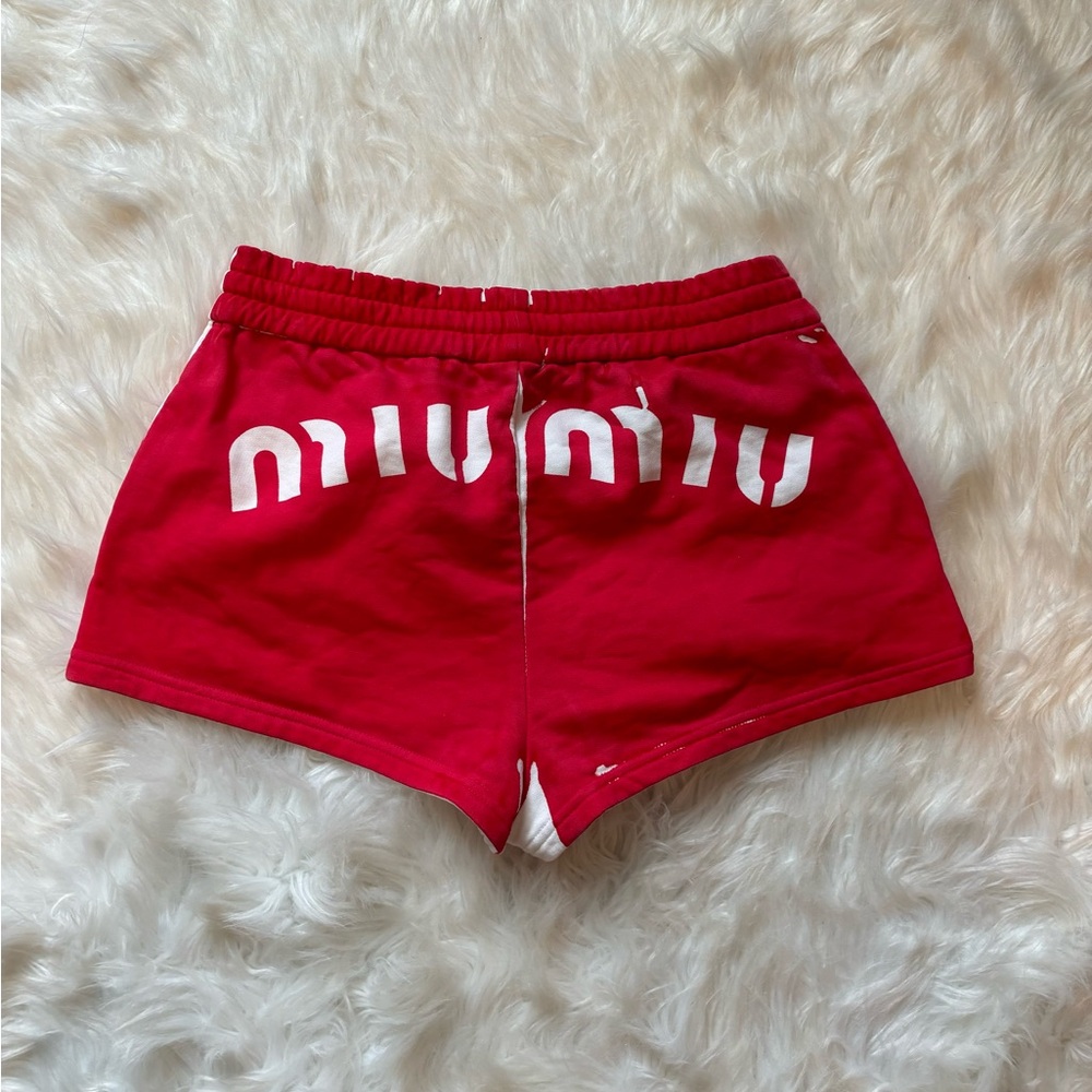 MIU MIU logo printed drawstring shorts